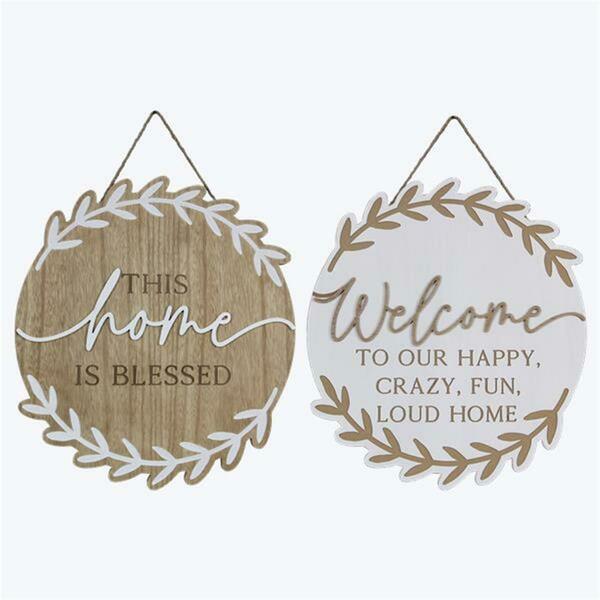 Youngs Wood Round Welcome & Home Wall Sign, Assorted Color - 2 Piece 21540